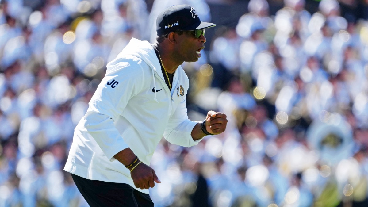 Deion Sanders coaches Colorado during the Buffaloes’ win over Nebraska.